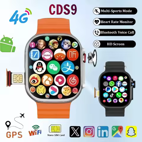 4G full network Android smart watch CDS9 with Wifi GPS SIM card Rotating camera Heart rate monitor S