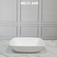 Piring Mangkok Keramik Porselen Putih Polos Blanc 9" Piring Segi Kotak Cekung Dalam Makan Saji Sayur