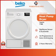 Beko Heat Pump Dryer with OptiSense 16-Programs EcoGentle Auto-Anticreasing (DPS7405XW3) - Available in 7KG