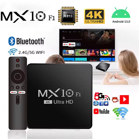 Smart TV Box Android 13 Allwinner H313 MX10 F1 Mali-G31 TV Box Android Support Voice remote control 