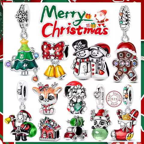 Christmas Series Charms Beads 925 Sterling Silver Christmas Tree Snowman Elk Charm Fit Original Brac
