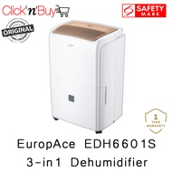 EuropAce EDH6601S Dehumidifier. 3 in 1. Digital RH Sensor. LCD Control Panel. Safety Mark Approved. 1 Year Warranty.