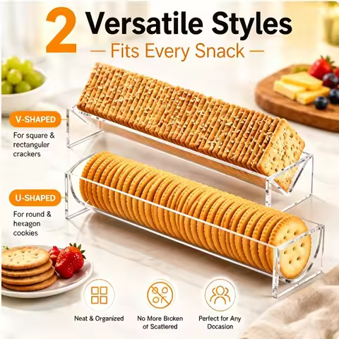 Food Display Stands Tray Set 2 Styles V and U-Shaped Clear Acrylic Cracker Holder - Acrylic Biscuit 