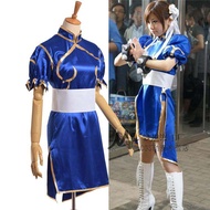 Street Fighter Chun Li 1st Generation Tyrant อะนิเมะคอสเพลย์เครื่องแต่งกาย ชุดกี่เพ้า เด็กชุด Headwe
