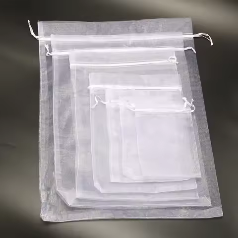 50PCS 5x7 7x9 9x12 10x15 11x16 13x18 15x20 17x23cm White Organza Bags Christmas Halloween Birthday P