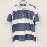 LACOSTE短袖 polo 衫，樣品，條紋圖案，顏色，白色和海軍藍，4 碼，古著。