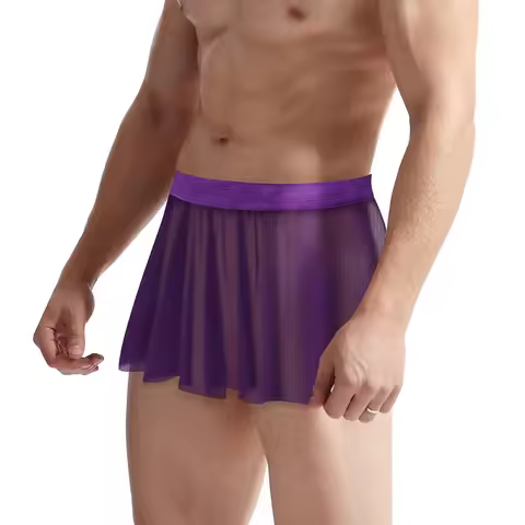 Men's Sissy Skirt Mesh Sheer Lingerie Pleated Ruffle Micro Mini Skirt Club Party Gay Male Crossdress