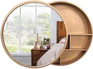 Mirror Solid Wood Bathroom Mirror Cabinet, Wallmounted Bathroom Concealed Mirror Box with Shelf Cabinet, Round Wall Makeup Mirror