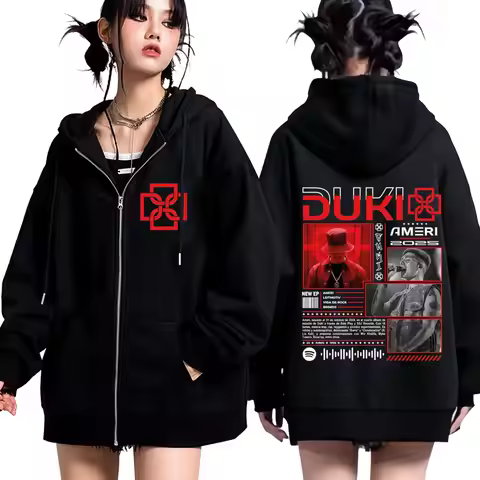 Rapper Duki Ameri World Tour 2025 Merch Zipper Hoodies Men Women Fashion Hip Hop Zip Up Hooded Overs