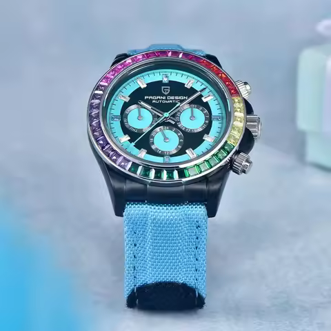 PAGANI DESIGN Luxury Men's Mechanical Watch 40mm Multifunctional timing watch Rainbow Bezel Sapphire
