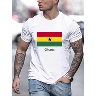 t shirt GHANA Flag Pattern Print Tee Shirt, Tees For Men, Casual Short Sleeve T-shirt For Summer