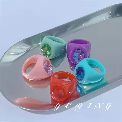HOT Y2k Handmade Colored Acrylic Resin Inlaid Gemstones Personality Lovely Pope Rings for Women Girl