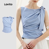 Elegant Plain Asymmetrical Pleated T-Shirt for Women L129ED565