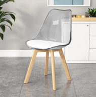 文記 - 簡約靠背實木腿塑料椅子(透明款*灰色)(尺寸:43*43*81CM)#M209012501