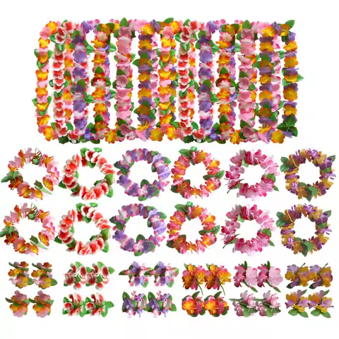 Hawaii Flower Wreath Necklace Hawaiian Party Decoration Artificial Flower Garland Tropical Summer Al