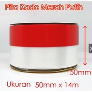 MERAH Red and white ribbon | Red and White Gift Ribbon 5 cm or 2 inch