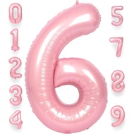 6 Balloon Number 40 Inch for Boy or Girl Big Pink 0-9 Foil Mylar Large 6 Number Balloon Happy 6th Bi