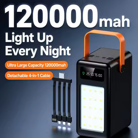 120000mAh Large Capacity Outdoor Power Bank Built in Four Wires Camping Light Portable Mobile Power 