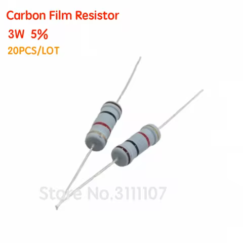 20PCS/LOT Carbon Film Resistor 3W 5% 1R ~ 1M 2.2R 4.7R 10R 33R 36R 47R 1K 4.7K 4K7 100K 1M 10 22 33 