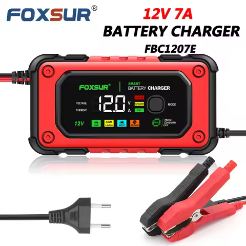 FOXSUR 12V 7A FBC1207E Car Battery Charger Motorcycle Smart Battery Charger For AGM LiFePO4 GEL Inte