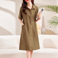 LAHSTORE straight linen dress with German collar, half sleeves, pockets, youthful loose form DS29 (B
