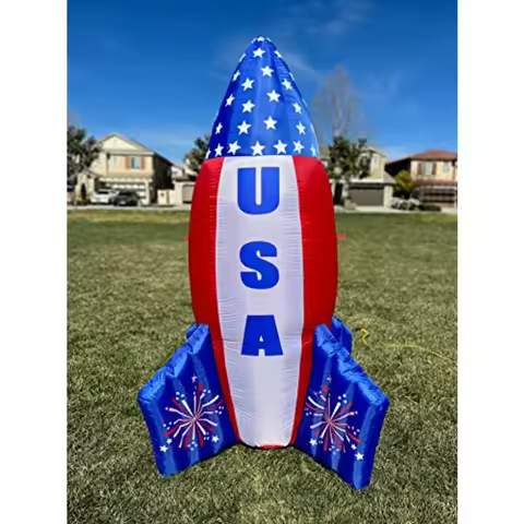 6 Foot Tall Patriotic Independence Day 4th of July Inflatable USA American Flag Rocket Ship Rocketsh