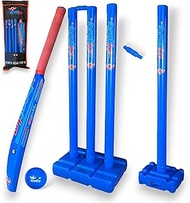 Plastic Cricket Set Size 6 - Blue Color | Backyard and Beach Set for Adults and Kids | Includes Bat,