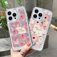 Compatible for IPHONE 6S 7 8 PLUS X XS XR 11 12 13 14 15 MAX PRO Pink flowers pattern transparent Ac