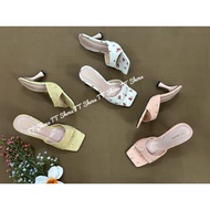 (standard size) TT Shoes 7cm high heel flat cotton sandals with square toe 7p cotton