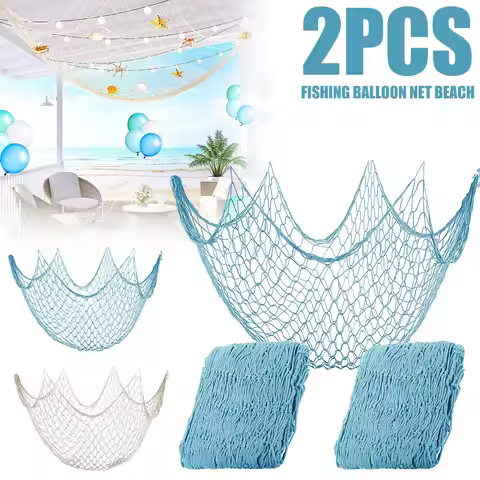 2 Pcs Fish Net Decoration Cotton Ocean Theme Wall Hung Fishing Net Fish Net Party Beach Mermaid Part