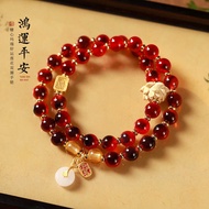 Literary Small Fresh Bantang Heart Gold Foil Colored Glass Boxwood Lotus Double Circle Bracelet Safe