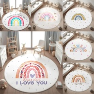 "I Love You" Rainbow Round Rug Cartoon Rainbow Animals Rug Kid's Play Mat Nursery Boys Girls Bedroom