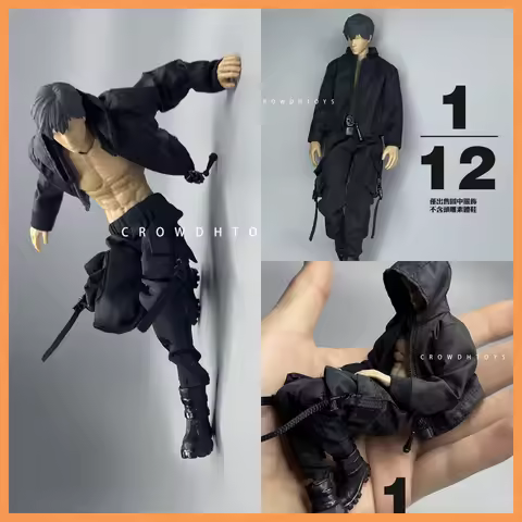 CROWDHTOYS 1/12 Basic Versatile Short Jacket Black Hooded Jacket Casual Sports Pants For 6inchs VB00