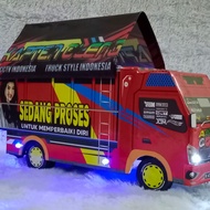 miniatur truk oleng kayu remote control canter anti gosip murah - lampu + terpal tidak pakai rc