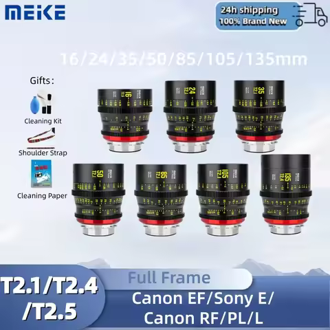 MEKE MF 16/24/35/50/85/105/135mm T2.1/T2.4/T2.5 Full Frame Prime Cine Lens for Sony E/Canon EF/Caono