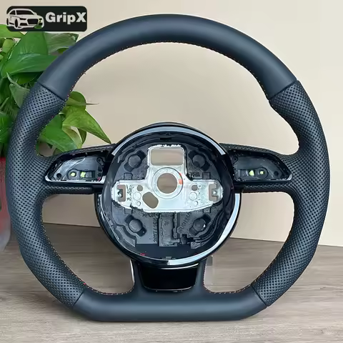 【Premium】Custom-Stitched Flat Bottom Leather Steering Wheel for Audi A3/A4/A5/ & Q3/Q5/Q7 - Perforat