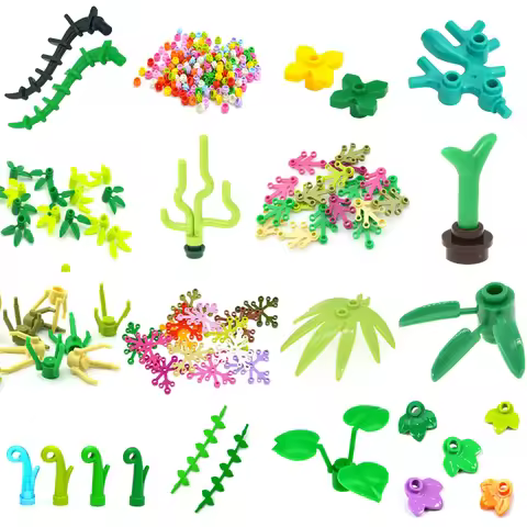 Bricks City MOC Plants Accessories Branch Bush Green Grass Flower Building Creative Bricks 2417 2423