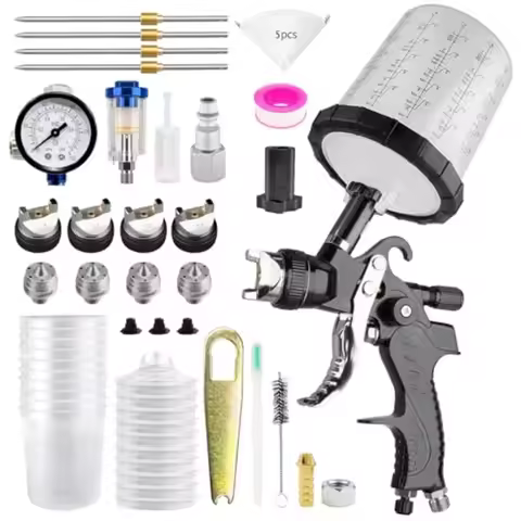 HVLP Spray Gun with 650ml Mixing Cupand 10x Disposable Cups 1.4/1.7/2.0/2.5mm Nozzles Automotive Gra