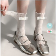Miss lace bow socks with ribbon, jk lolita bow calf socks lace socks