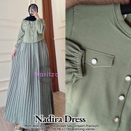 baju gamis wanita kekinian nadira dress  kni import mix plisket