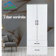 2 Door Wardrobe With 2 Drawer Solid Board / Almari Baju / Almari Pakaian