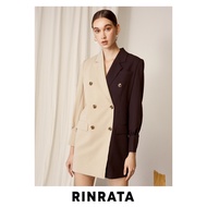 RINRATA - Dinah Dress Suit dress เดรส เดรสผู้หญิง สูท สูทผู้หญิง ชุดแซค ตัดต่อ สองสี เบจ และ น้ำเงิน