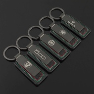 Alfa Romeo Fiat Abar Maserati Leather Carbon Fiber Car Logo Keychain Pendant Car decorations x50E