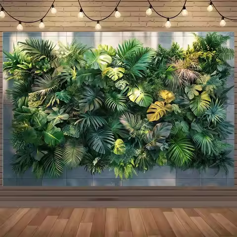 1 tropical jungle background banner with lush green leaves and vibrant leaf design - suitable for bi