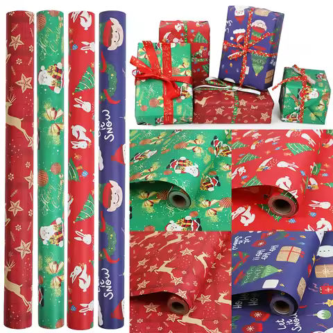 10mx50cm Christmas Wrapping Paper Roll Cartoon Santa Claus Elk Gift Box Packaging Material Christmas