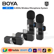 BOYA BY-V Wireless Lavalier Mini Microphone with Selectable Noise Cancellation Plug &amp; Play for iPhone iPad Android iPhone 15 for Live Streaming Broadcast Recording Interview Vlog