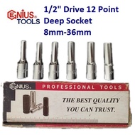 GENIUS TOOL 1/2" DRIVE 12 POINT DEEP HAND SOCKET 8MM-36MM