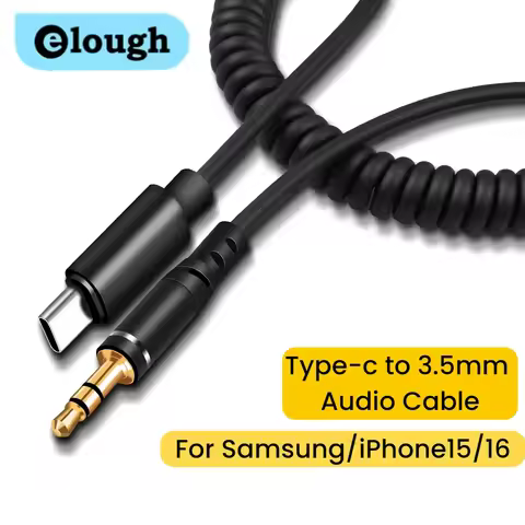 Elough 3.5mm To Type C Car AUX Audio Cable Spring Bend Lighting To 3.5mm Headphone Phone Speaker Con