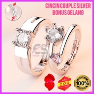 Cincin Couple Perak S925 Ring Pria Wanita Cicin Cople Tunangan Zircon Permata Ring Adjustable Ant