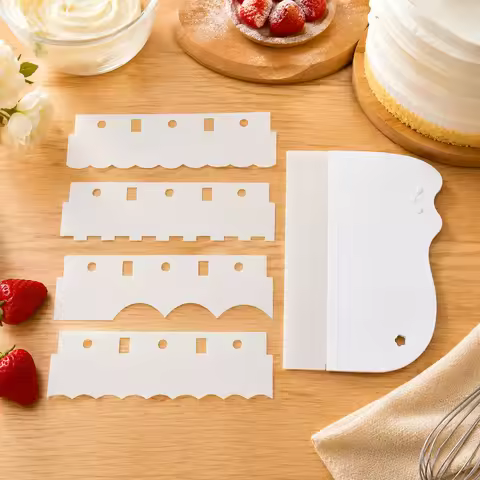 Cat Handle Cake Scraper With Scale, 5 Styles Replaceable Icing Comb, Buttercream Texture Smoother Ba